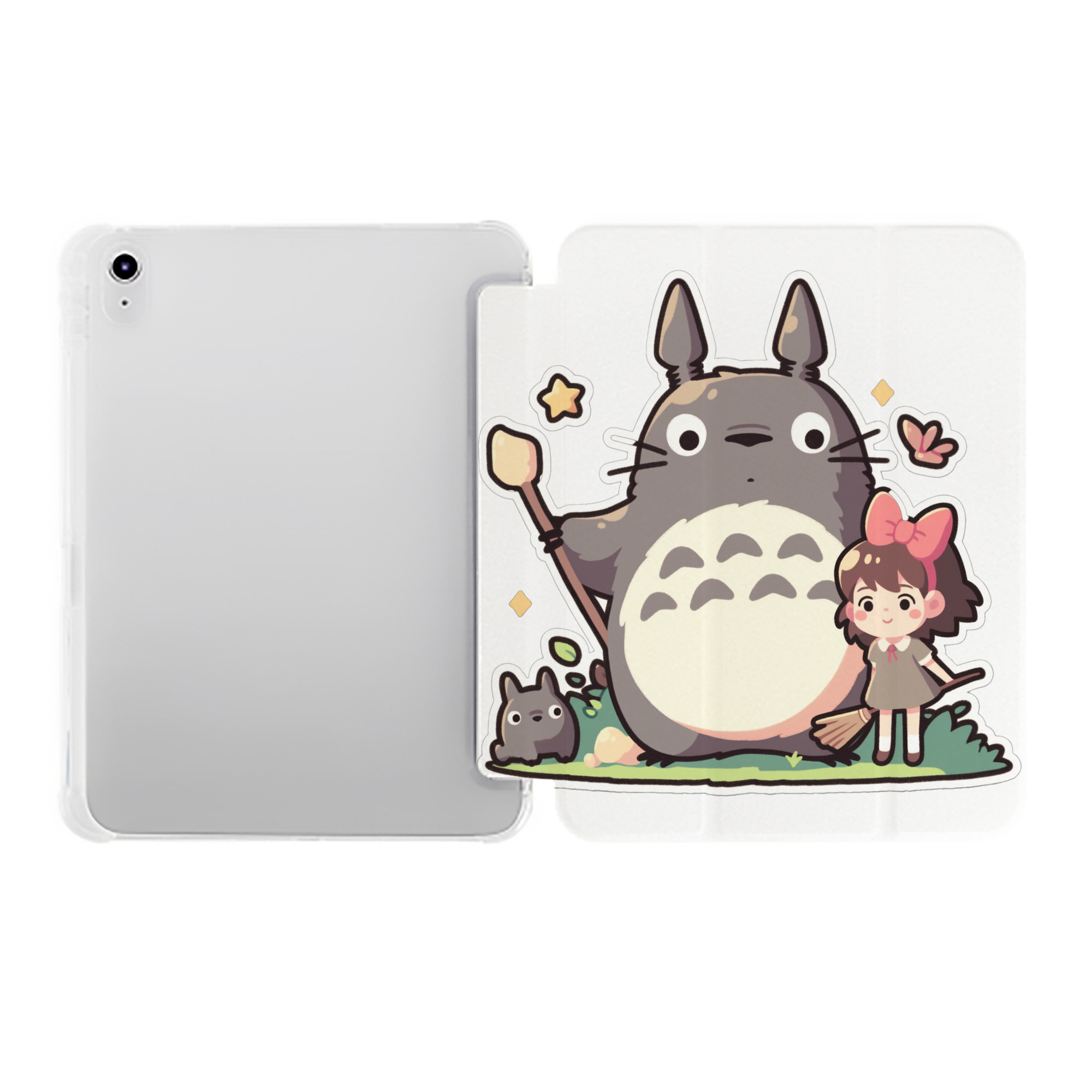 （画像用） となりのトトロ 草壁メイ 草壁サツキ My Neighbor Totoro Satsuki Kusakabe Mei Kusakabe IPad ケース ペン収納付き 三つ折りスタンド PUレザー×シリコン 対応機種9.5/10.5/10.9インチ